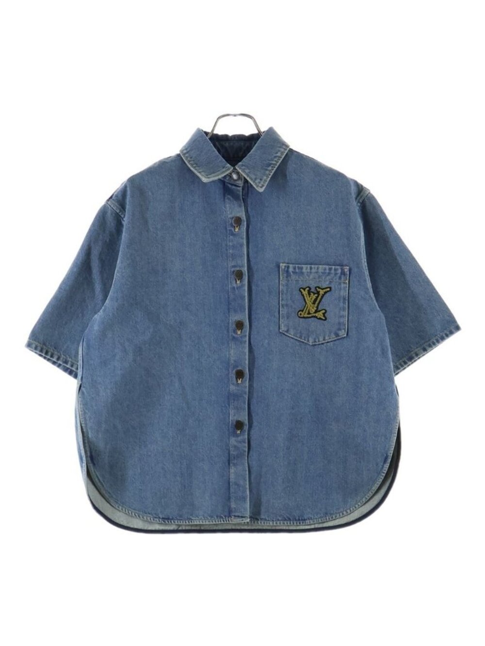 Louis Vuitton LV Logo Embroidery Denim Short Sleeve Shirt Indigo
